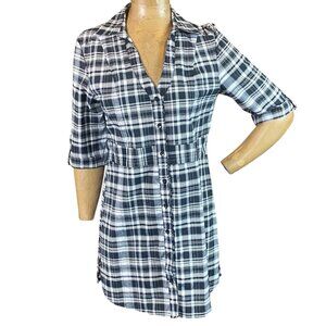 ANTILIA FEMME Black & White Plaid Tunic-Dress Sz L #310J